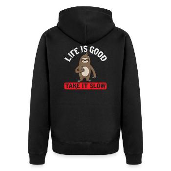 Take It Slow - Sloth - Unisex Premium Organic Zip Hoodie - black - Back - Nico (187cm)