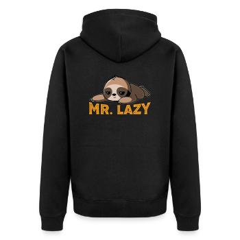 Mr. Lazy - sloth - Unisex Premium Organic Zip Hoodie - black - Back - Nico (187cm)
