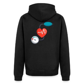 Blutdruckmessgerät - Unisex Premium Bio Zip Hoodie - Schwarz - Hinten - Nico (187cm)