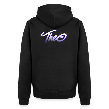theo graffiti schrift - Unisex Premium Bio Zip Hoodie - Schwarz - Hinten - Nico (187cm)