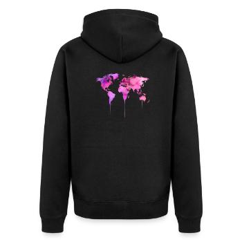 World map - Unisex Premium Organic Zip Hoodie - black - Back - Nico (187cm)