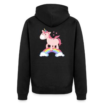Einhorn Regenbogen - Unisex Premium Bio Zip Hoodie - Schwarz - Hinten - Nico (187cm)