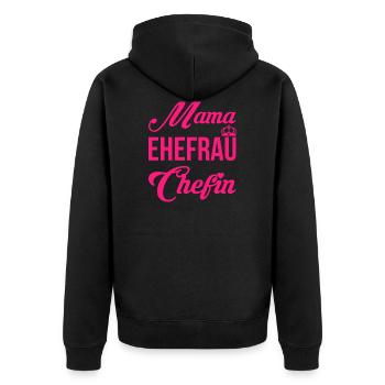 Mama Ehefrau Chefin Muttertag Mutter Geschenk - Unisex Premium Bio Zip Hoodie - Schwarz - Hinten - Nico (187cm)