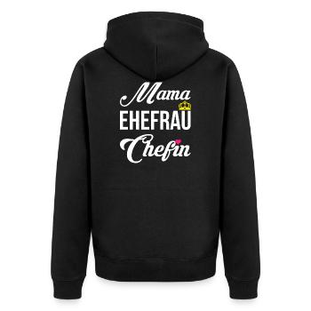 Mama Ehefrau Chefin Muttertag Mutter Geschenk - Unisex Premium Bio Zip Hoodie - Schwarz - Hinten - Nico (187cm)