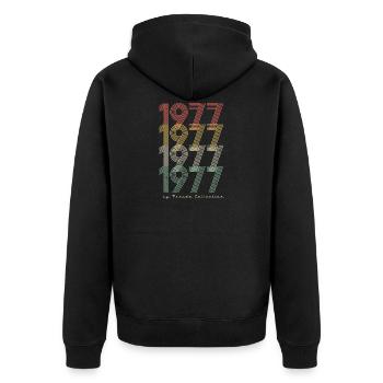 Vintage 1977 pseudo - Unisex Premium Organic Zip Hoodie - black - Back - Nico (187cm)