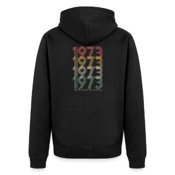 50th Birthday Vintage 1973 Pseudo - Unisex Premium Organic Zip Hoodie - black - Back - Nico (187cm)
