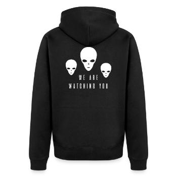 Alien Außerirdischer we sehen euch Alienkopf - Unisex Premium Bio Zip Hoodie - Schwarz - Hinten - Nico (187cm)