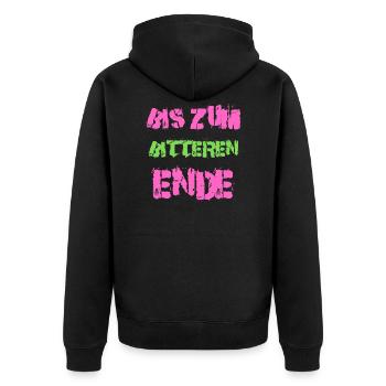 Bis zum bitteren Ende - Unisex Premium Bio Zip Hoodie - Schwarz - Hinten - Nico (187cm)