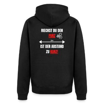 Riechst du den Furz, ist der Abstand zu kurz - Unisex Premium Bio Zip Hoodie - Schwarz - Hinten - Nico (187cm)