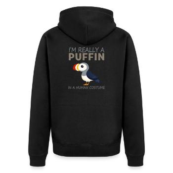 Je suis vraiment un macareux dans un Lunde Costume Humain - Veste à capuche bio Premium Unisexe - noir - Dos - Nico (187cm)