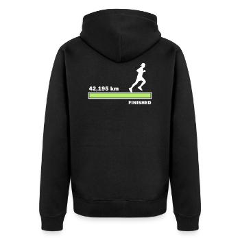 42,195 km finished - Unisex Premium Bio Zip Hoodie - Schwarz - Hinten - Nico (187cm)