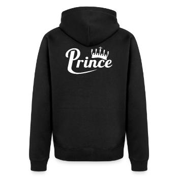 Ich bin der Prinz - Personalisierte Geschenkidee - Unisex Premium Bio Zip Hoodie - Schwarz - Hinten - Nico (187cm)