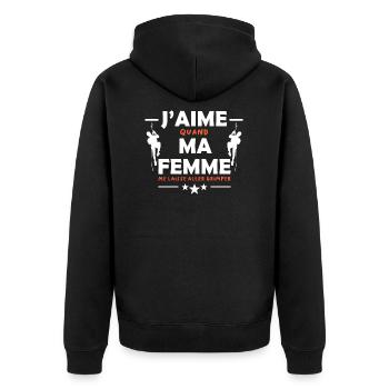 J'aime ma femme. Humour homme escalade - Veste à capuche bio Premium Unisexe - noir - Dos - Nico (187cm)