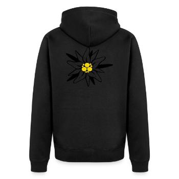 Edelweiss Blume Schwarz gelb - Unisex Premium Bio Zip Hoodie - Schwarz - Hinten - Nico (187cm)