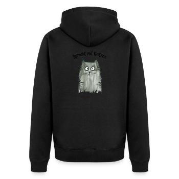 Graue Katze - Spricht mit Katzen - Unisex Premium Bio Zip Hoodie - Schwarz - Hinten - Nico (187cm)