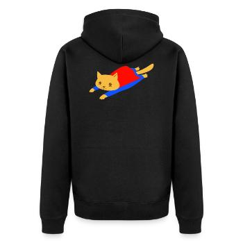 Superhero Katze - Unisex Premium Bio Zip Hoodie - Schwarz - Hinten - Nico (187cm)