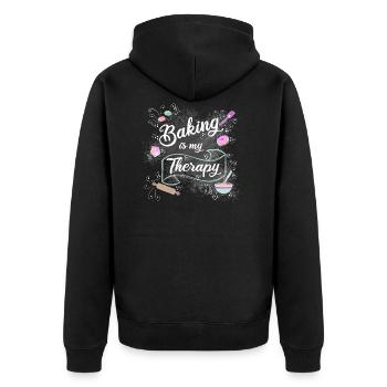 Baking is my therapy - Unisex Premium Organic Zip Hoodie - black - Back - Nico (187cm)