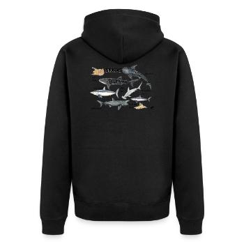 Haie der Welt: Wal, Heringsfisch, Kaiserfisch - Unisex Premium Bio Zip Hoodie - Schwarz - Hinten - Nico (187cm)