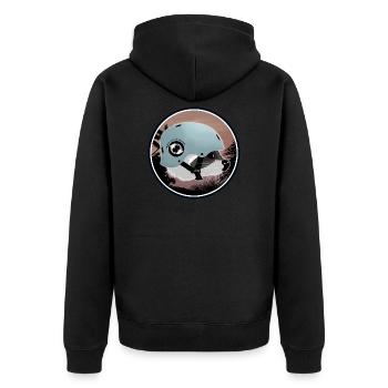 Surfing Waschbär - Unisex Premium Bio Zip Hoodie - Schwarz - Hinten - Nico (187cm)