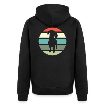 Dackel Dachshund Teckel Silhouette mit retro Sonne - Unisex Premium Bio Zip Hoodie - Schwarz - Hinten - Nico (187cm)