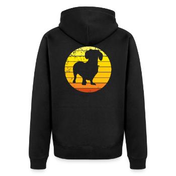 Dackel Dachshund Teckel Silhouette mit retro Sonne - Unisex Premium Bio Zip Hoodie - Schwarz - Hinten - Nico (187cm)