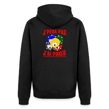 J'peux pas j'ai poker. Passionnés de poker. Humour - Veste à capuche bio Premium Unisexe - noir - Dos - Nico (187cm)