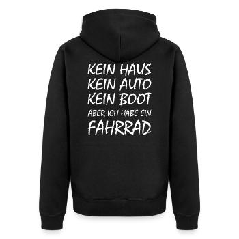 kein haus kein auto kein boot aber ein fahhrad - Unisex Premium Bio Zip Hoodie - Schwarz - Hinten - Nico (187cm)