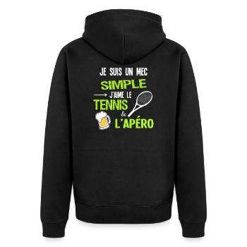 Je suis un mec simple, Humour tennis Apéro - Veste à capuche bio Premium Unisexe - noir - Dos - Nico (187cm)