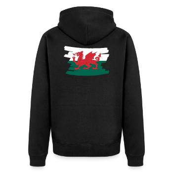 Wales National Flag - brush horizontal - Unisex Premium Bio Zip Hoodie - Schwarz - Hinten - Nico (187cm)