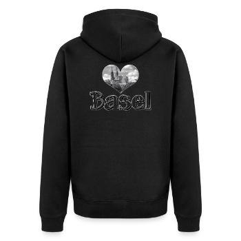 Basel Minster - Unisex Premium Organic Zip Hoodie - black - Back - Nico (187cm)