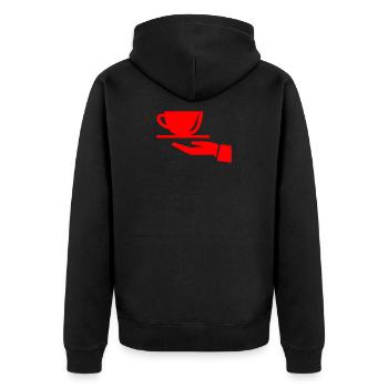 Kellner - Unisex Premium Bio Zip Hoodie - Schwarz - Hinten - Nico (187cm)