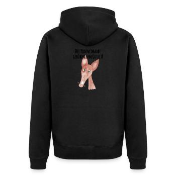 Podencohaare Outfit 2 - Unisex Premium Bio Zip Hoodie - Schwarz - Hinten - Nico (187cm)
