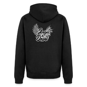 Engel und Teufel Engelsflügel Spruch - Unisex Premium Bio Zip Hoodie - Schwarz - Hinten - Nico (187cm)
