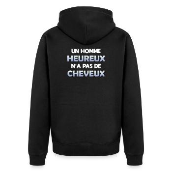 Un homme heureux n'a pas de cheveux. Humour chauve - Veste à capuche bio Premium Unisexe - noir - Dos - Nico (187cm)