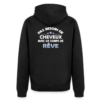 Pas besoin de cheveux avec ce corps de rêve.Chauve - Veste à capuche bio Premium Unisexe - noir - Dos - Nico (187cm)