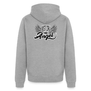 Nenn mich einfach Engel Spruch - Unisex Premium Bio Zip Hoodie - Grau meliert - Hinten - Nico (187cm)