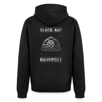 Glück auf. Ruhrpott - Unisex Premium Bio Zip Hoodie - Schwarz - Hinten - Nico (187cm)
