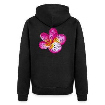 Wirbelnde Plumeria - Unisex Premium Bio Zip Hoodie - Schwarz - Hinten - Nico (187cm)