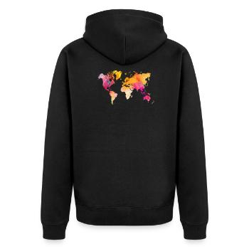 carte du monde orange rose - Veste à capuche bio Premium Unisexe - noir - Dos - Nico (187cm)