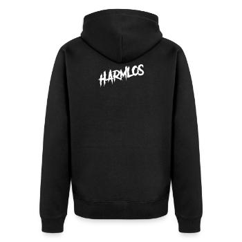 Harmlos Wikinger Biker Metal Bodybuilder - Unisex Premium Bio Zip Hoodie - Schwarz - Hinten - Nico (187cm)