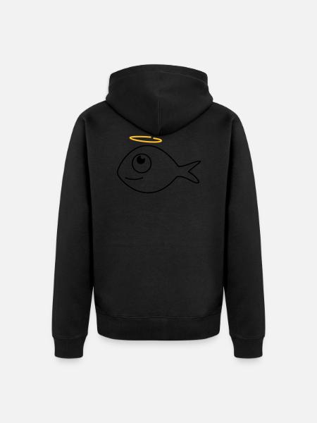Fisch Ronny der Engel - Unisex Premium Bio Zip Hoodie - Schwarz