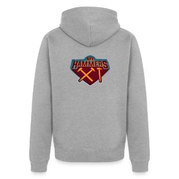YouTube-Kanal von MyHammers11 - Unisex Premium Bio Zip Hoodie - Grau meliert - Hinten - Nico (187cm)
