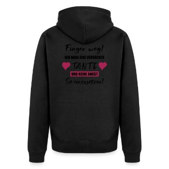 Finger Weg! Ich habe eine verrückte Tante! - Unisex Premium Bio Zip Hoodie - Schwarz - Hinten - Nico (187cm)