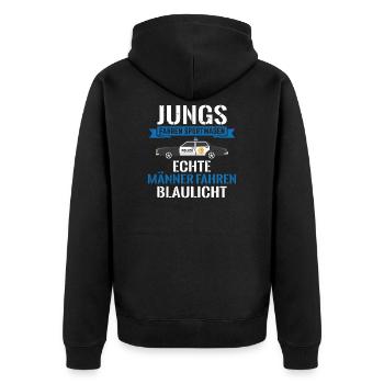 Echte Männer fahren Blaulicht Polizei Polizist - Unisex Premium Bio Zip Hoodie - Schwarz - Hinten - Nico (187cm)