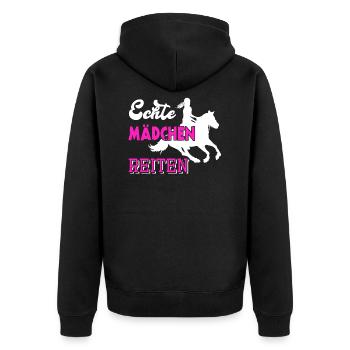 Pferde Mädchen reiten Spruch echte - Unisex Premium Bio Zip Hoodie - Schwarz - Hinten - Nico (187cm)
