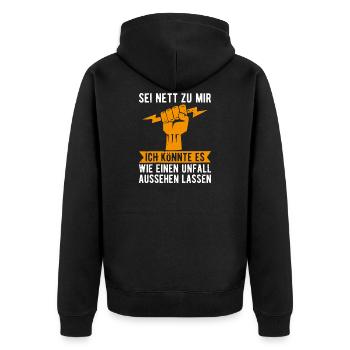 Sei nett zu mir Elektriker Elektrotechniker Gesche - Unisex Premium Bio Zip Hoodie - Schwarz - Hinten - Nico (187cm)