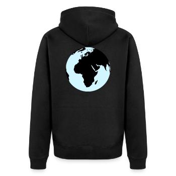 Weltkarte - Erdkunde - Planet - Unisex Premium Bio Zip Hoodie - Schwarz - Hinten - Nico (187cm)
