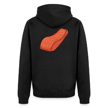 Salmon - Unisex Premium Organic Zip Hoodie - black - Back - Nico (187cm)