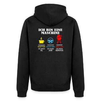 Busfahrer- Ich bin eine Maschine - Unisex Premium Bio Zip Hoodie - Schwarz - Hinten - Nico (187cm)