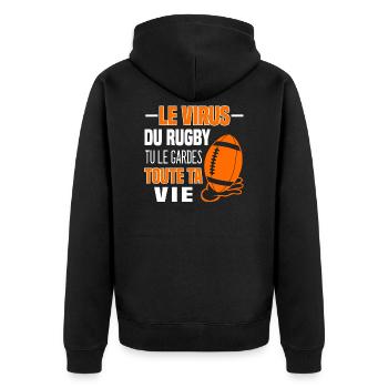 The Rugby virus you keep it all your life. Fan - Unisex Premium Organic Zip Hoodie - black - Back - Nico (187cm)